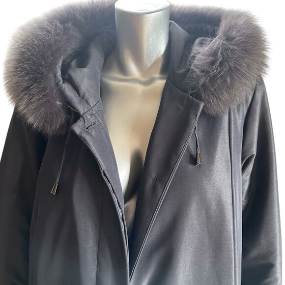 1 MADISON Luxe Long Winter Gray Coat With Fox Fur Trim Hood Button Front 1X - Picture 3 of 11